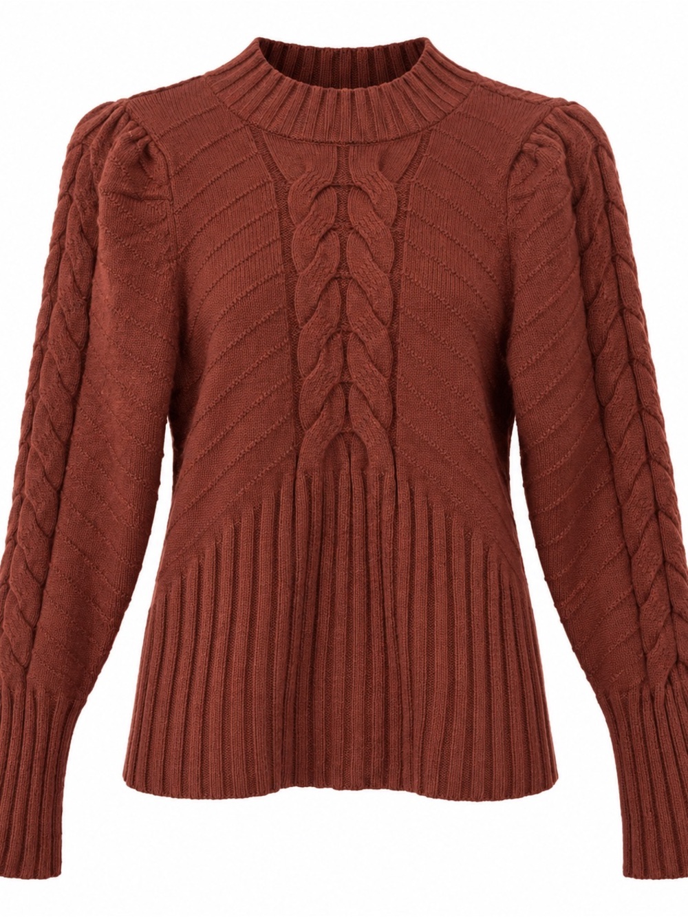 🖤 Autumn Texture Marled Rust Cable Knit Mock Neck Sweater | M